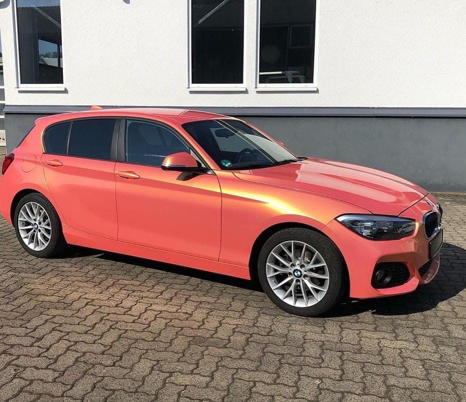 Оклейка пленкой BMW цвет candy metallic RB08 Coral peach